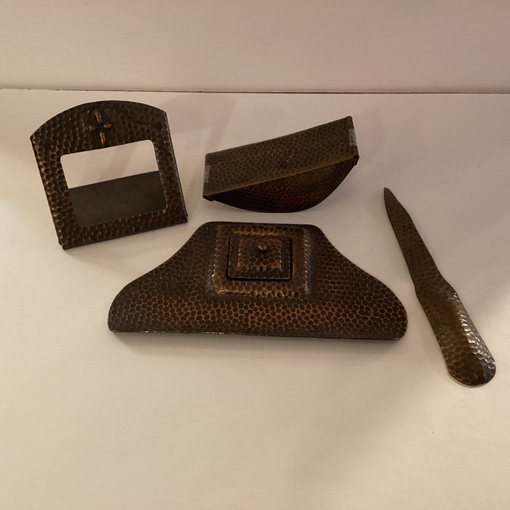 Vintage Hammered Copper4 piece Desk Set.